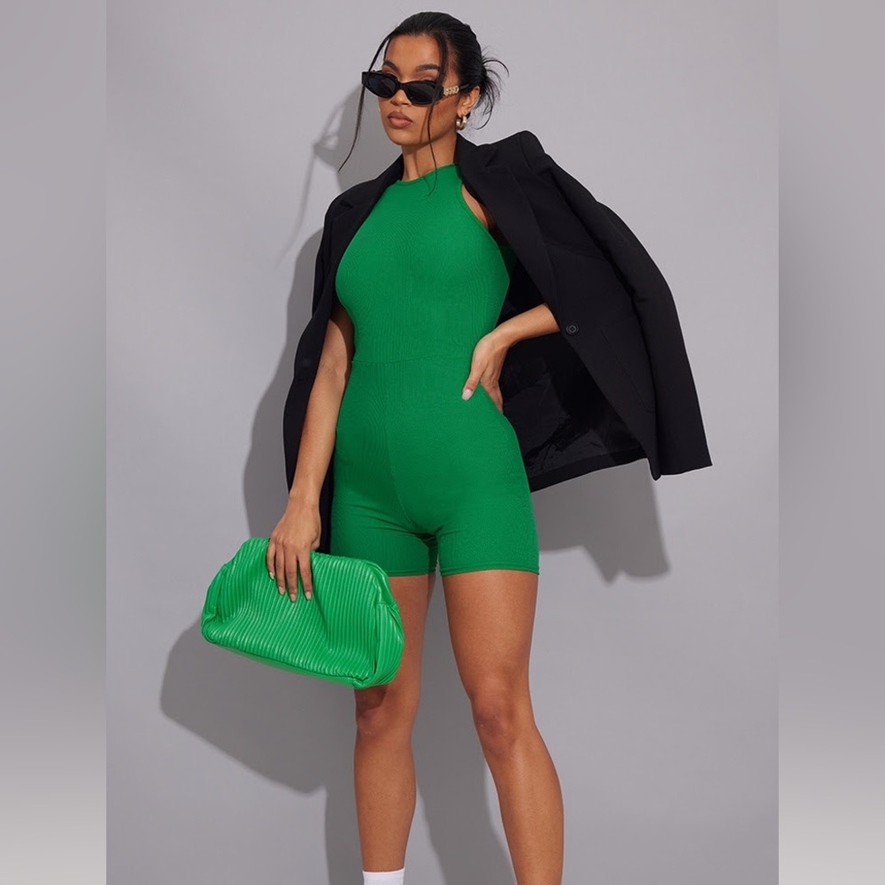 PrettyLittleThing - Green Ribbed Racer Neck Unitard - Large - Picture 3 of 3